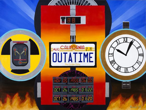 Painting of a Back to the Future inspired clock.