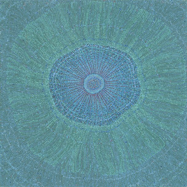 Blue and green concentric circle painting.