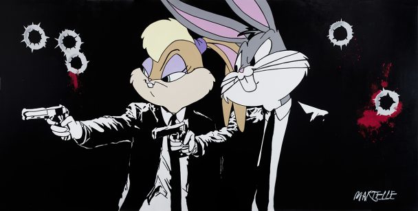 Bugs Bunny and Lola Bunny holding guns.