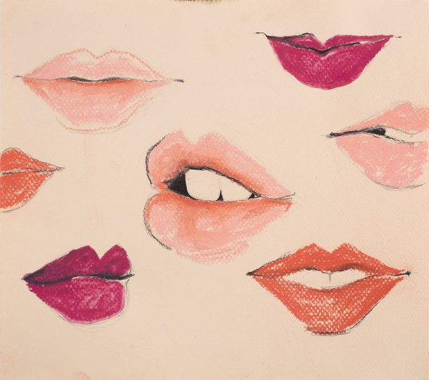 A page of six different colored lip illustrations.