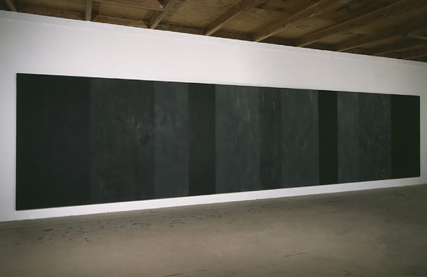 Blackboard with seven panels painted with dark gray.