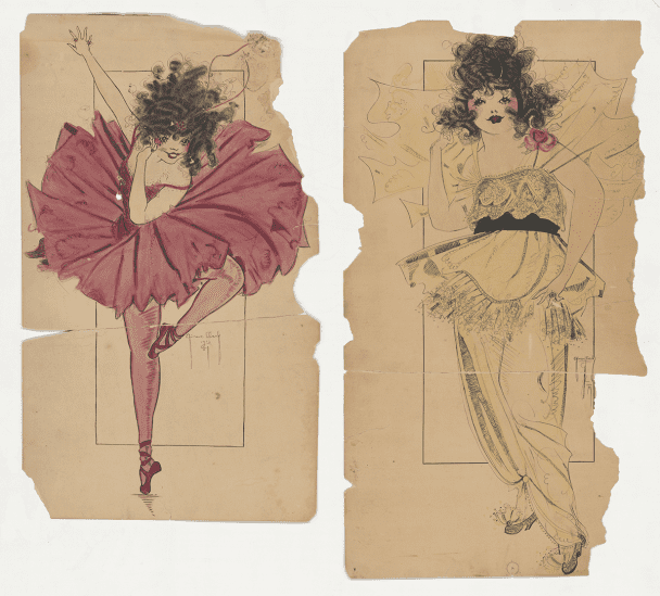 Two early 20th century fashion sketches.